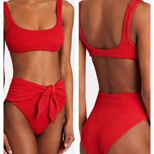 Veronica Beard Bikini Top Azoia Bottom Celeste Scoop-Neck Women's Size XL Red